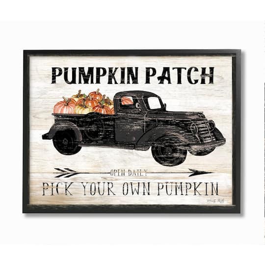 Stupell Industries Pumpkin Patch Farm Sign Fall Harvest Picking Framed Wall Art